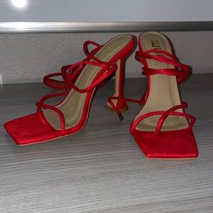 Red Lace Up Stiletto Heels